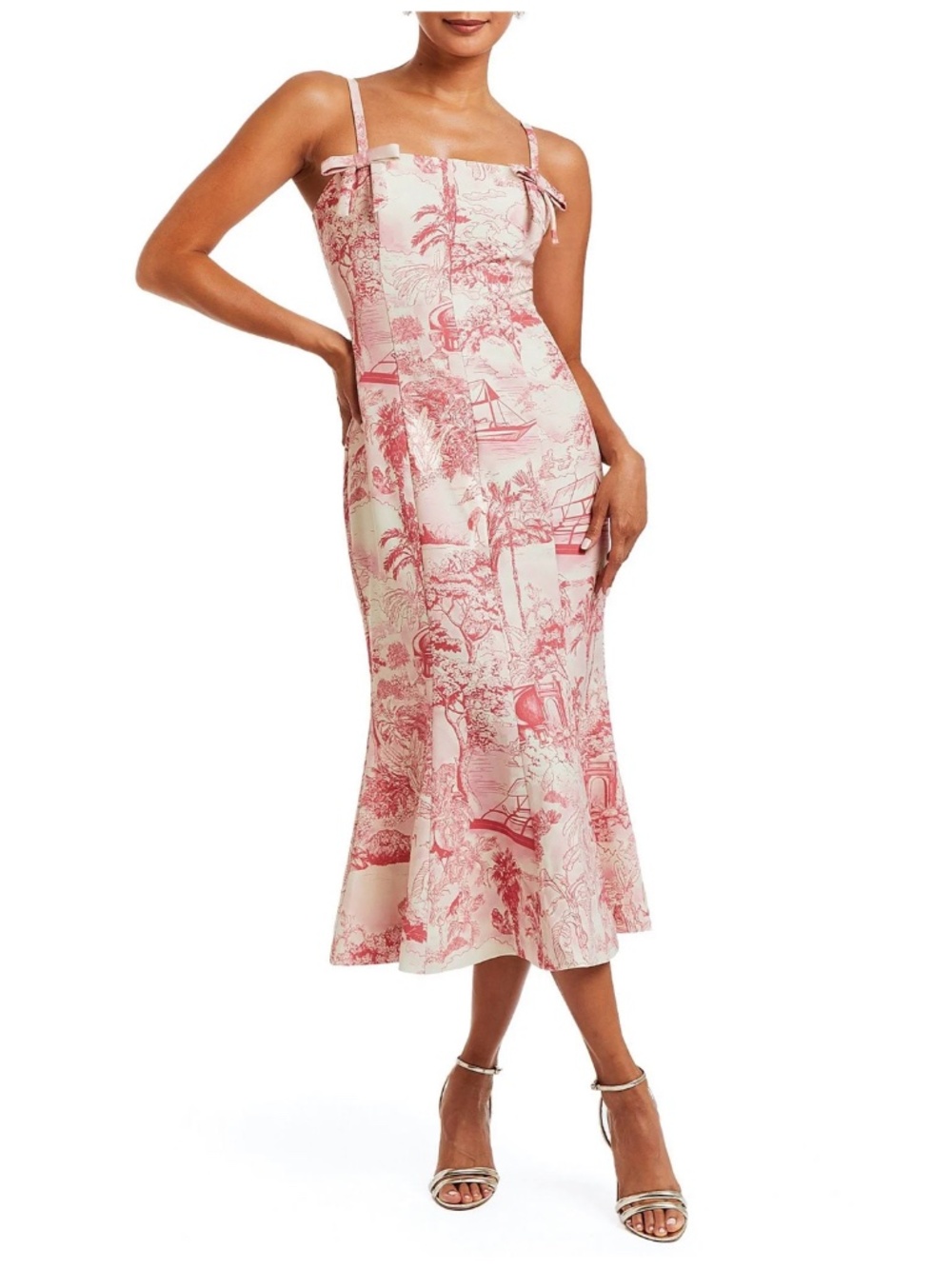 NEW Mestiza New York Calista Pink/Ivory Stretch Crepe Tropical Toile Midi Dress